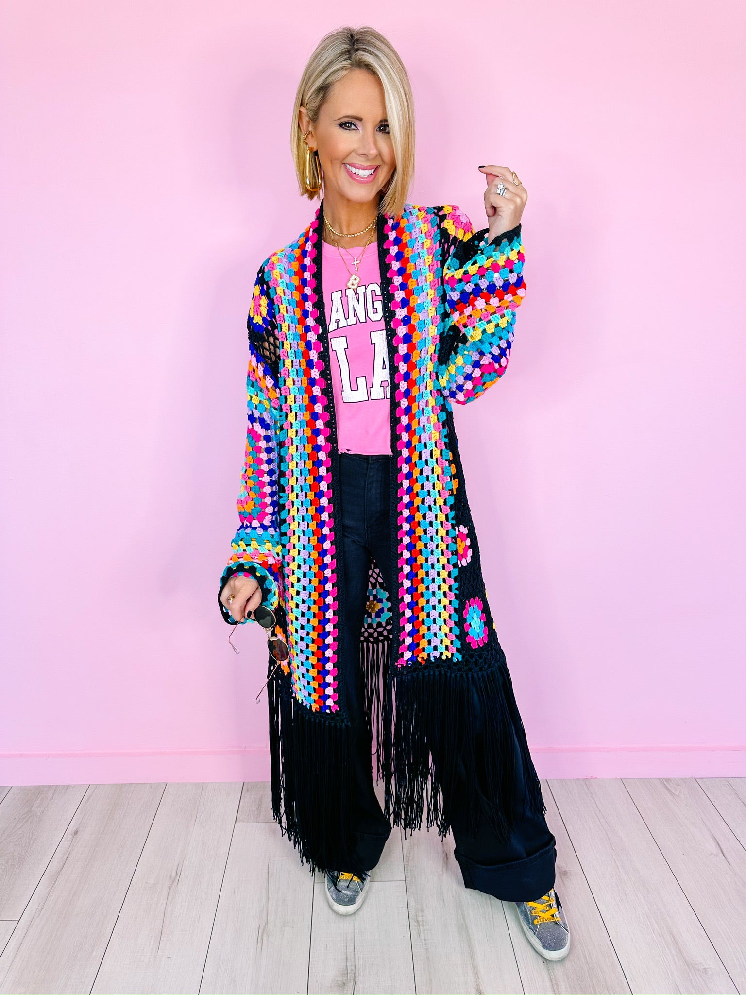 DON'T BE SQUARE COLORFUL CROCHET CARDIGAN DUSTER