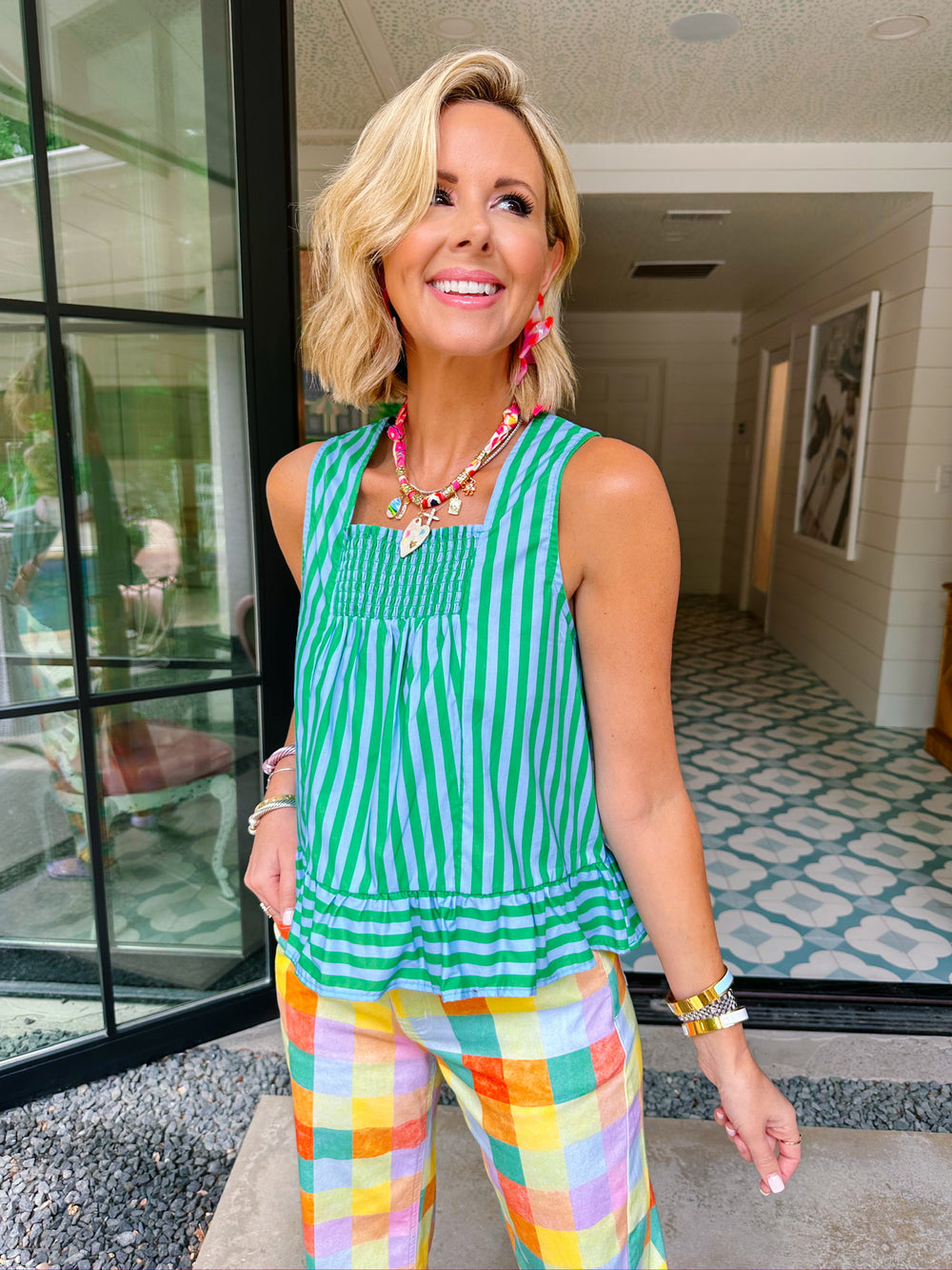 LILA STRIPE RUFFLE TOP - BLUE