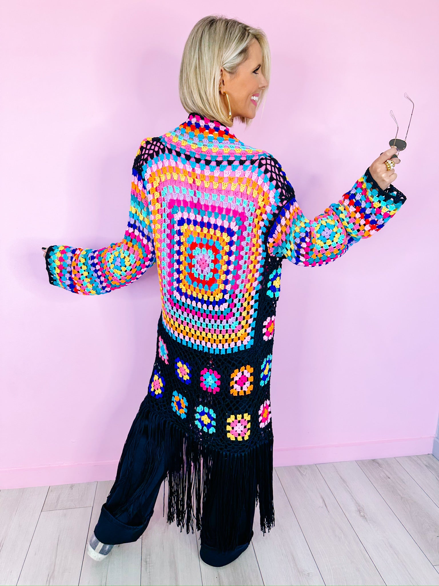 DON'T BE SQUARE COLORFUL CROCHET CARDIGAN DUSTER