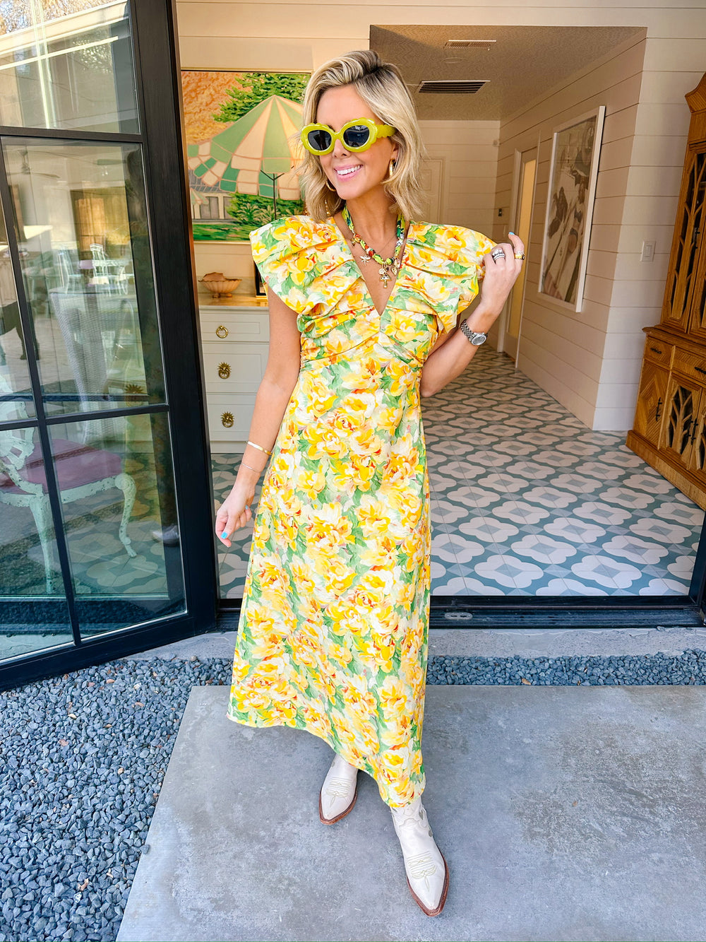 LEGENDARY YELLOW ROSE MIDI DRESS - YELLOW