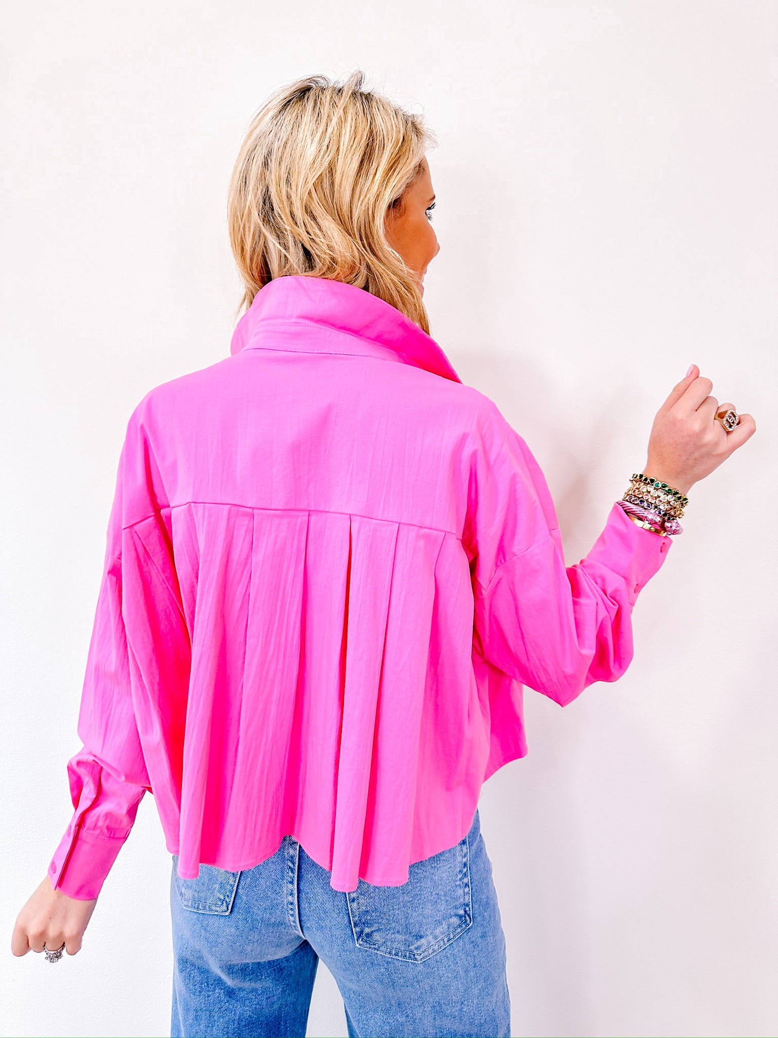 PIA PLEATED PINK BUTTON DOWN TOP