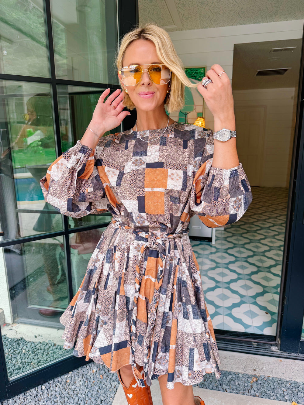 MIRIAM MOROCCAN TILES RUFFLE DRESS