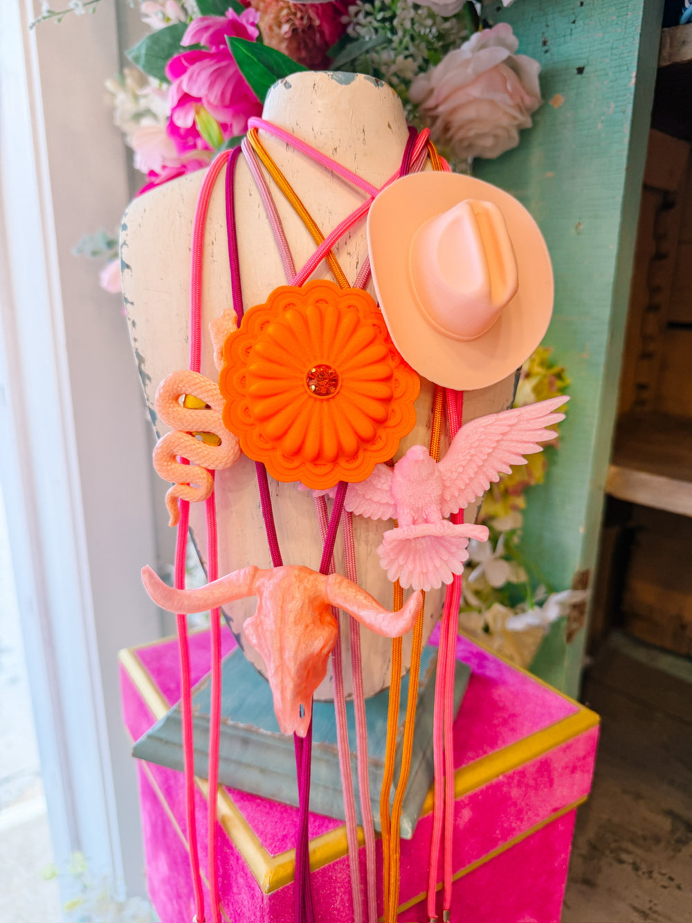 COWBOY HAT BLUSH PINK BOLO - NEON PINK/ORANGE