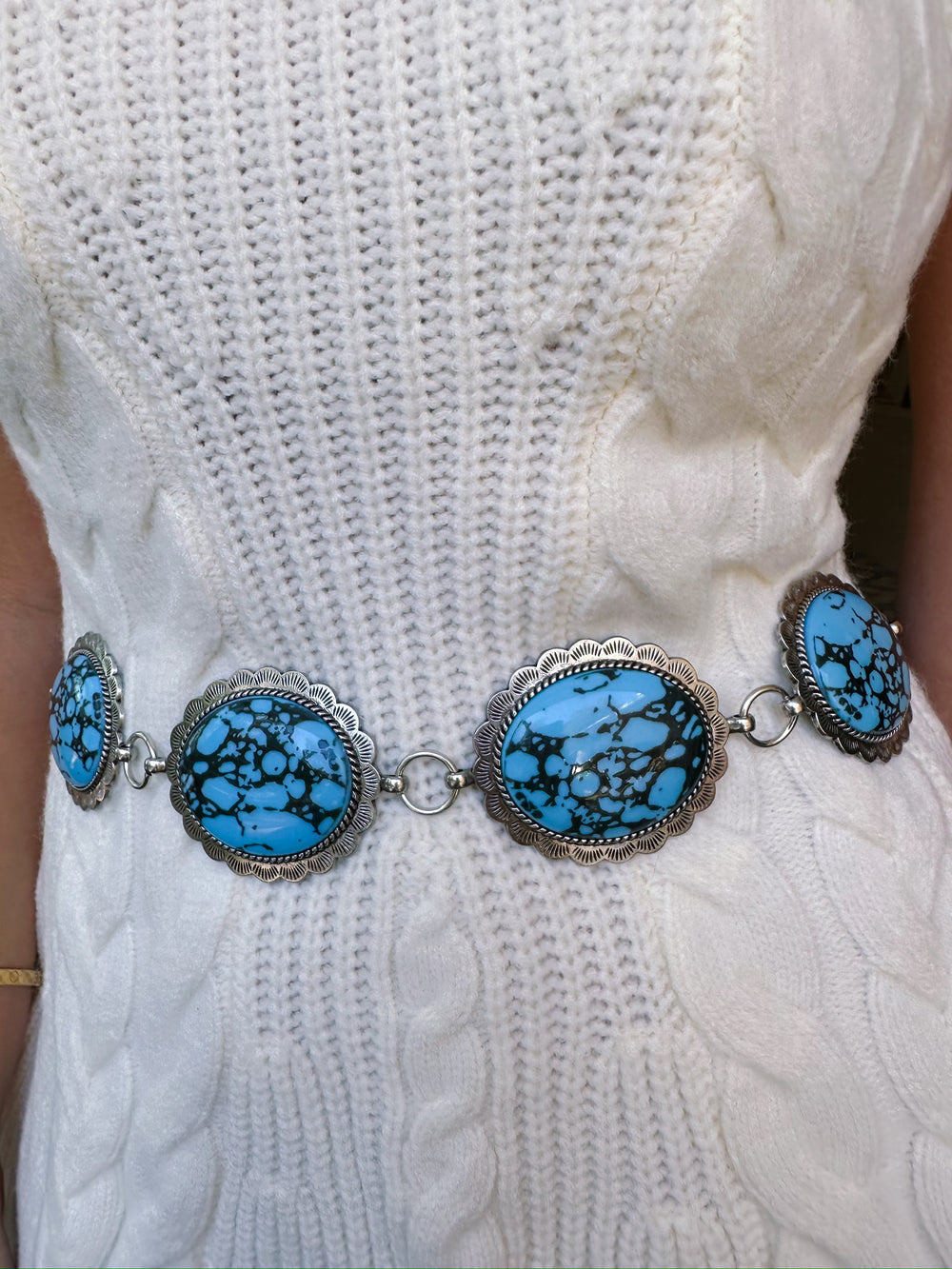 MIRANDA CONCHO TURQUOISE BELT - SILVER