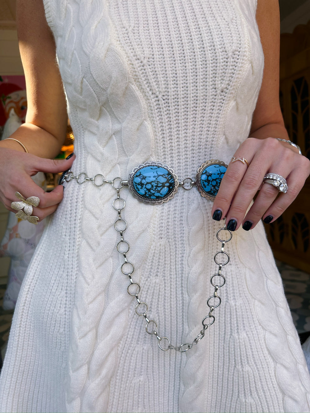 MIRANDA CONCHO TURQUOISE BELT - SILVER