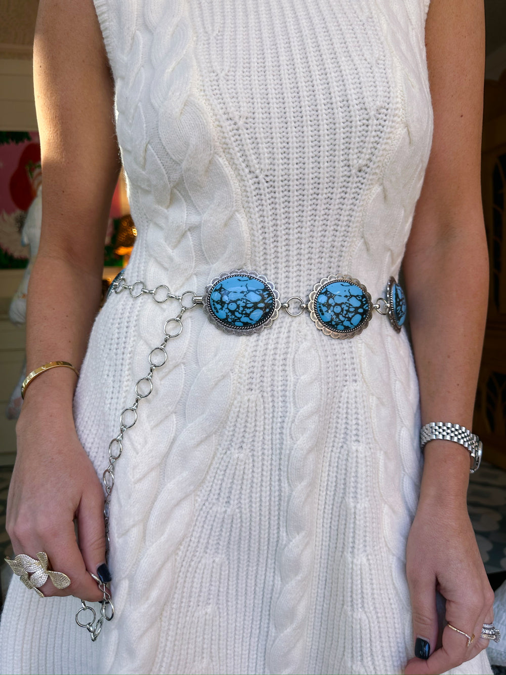 MIRANDA CONCHO TURQUOISE BELT - SILVER