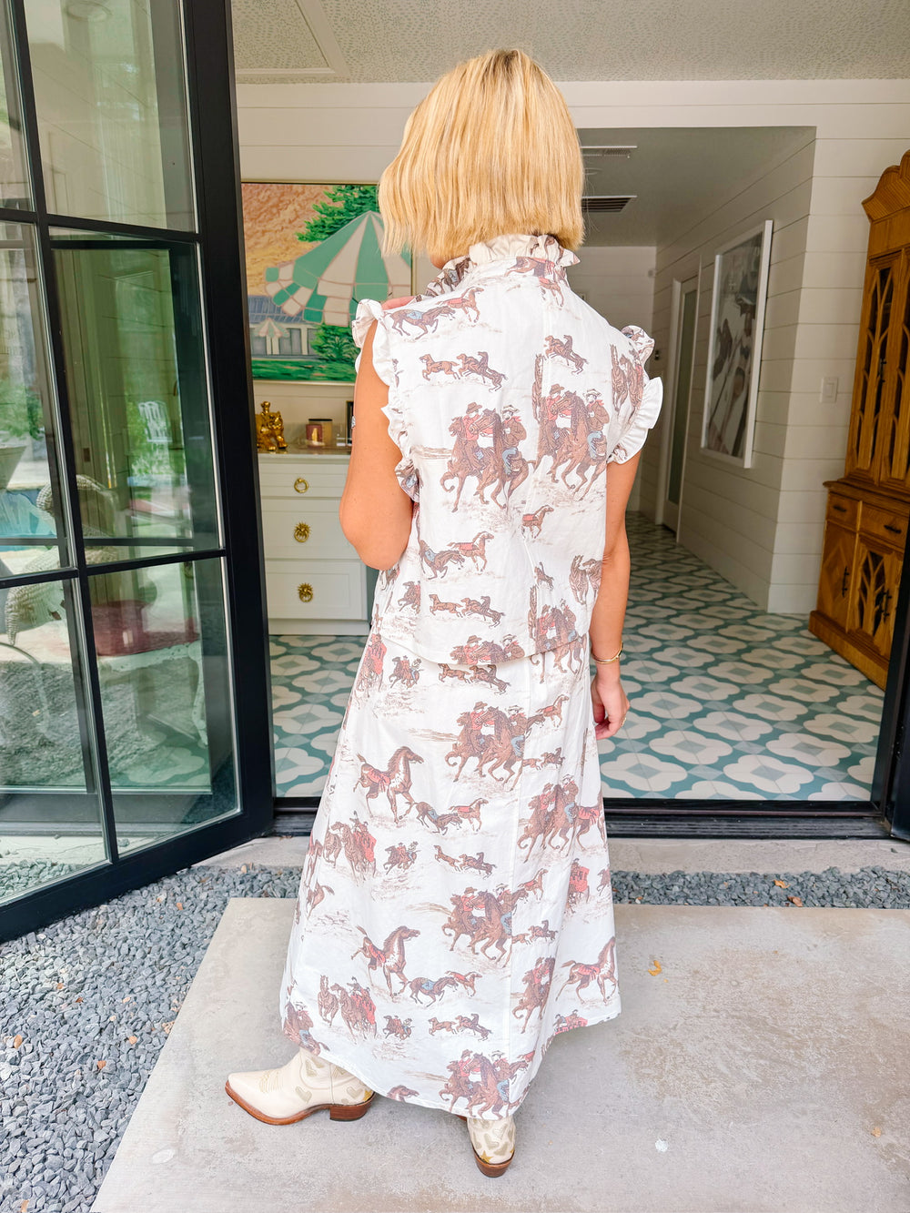 READY TO ROAM FREE HORSE MIDI SKIRT - CREAM