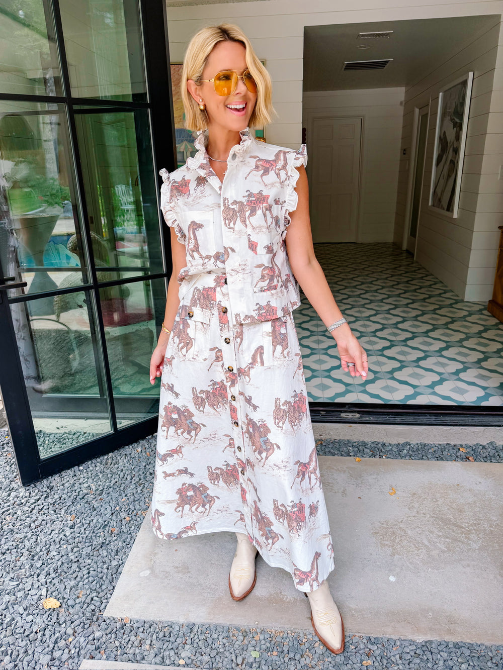 READY TO ROAM FREE HORSE MIDI SKIRT - CREAM