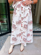 READY TO ROAM FREE HORSE MIDI SKIRT - CREAM