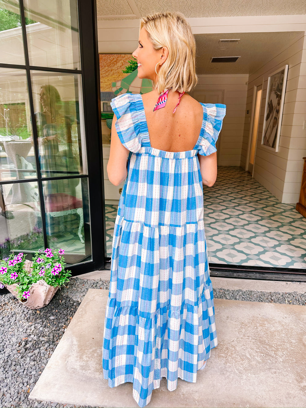 ANNIE GINGHAM MIDI DRESS - BLUE