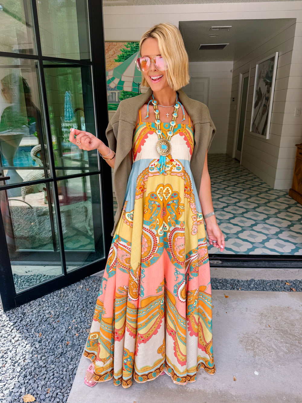 GATHERED FROM AFAR MIDI DRESS - PEACH