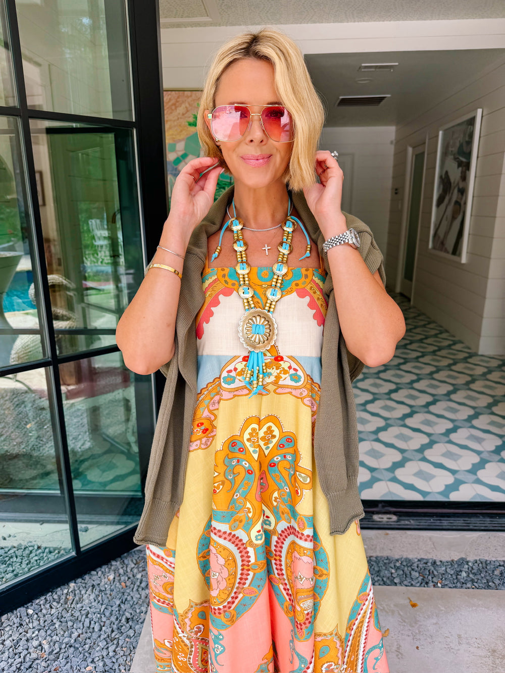 GATHERED FROM AFAR MIDI DRESS - PEACH