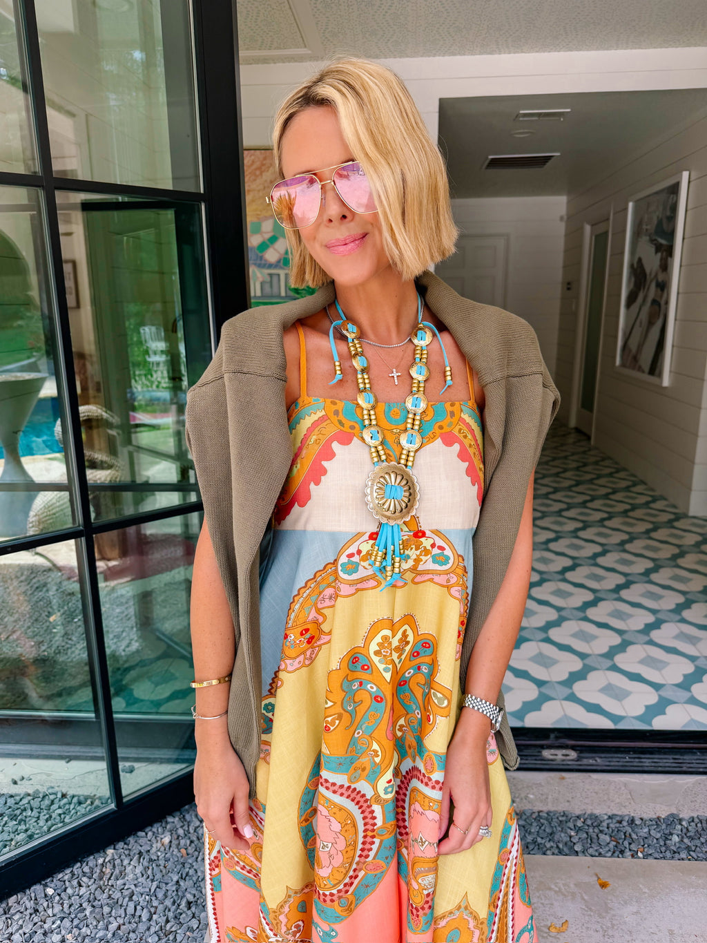 GATHERED FROM AFAR MIDI DRESS - PEACH