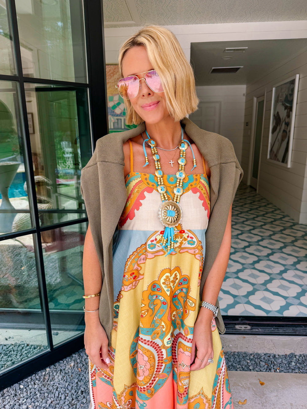 GATHERED FROM AFAR MIDI DRESS - PEACH
