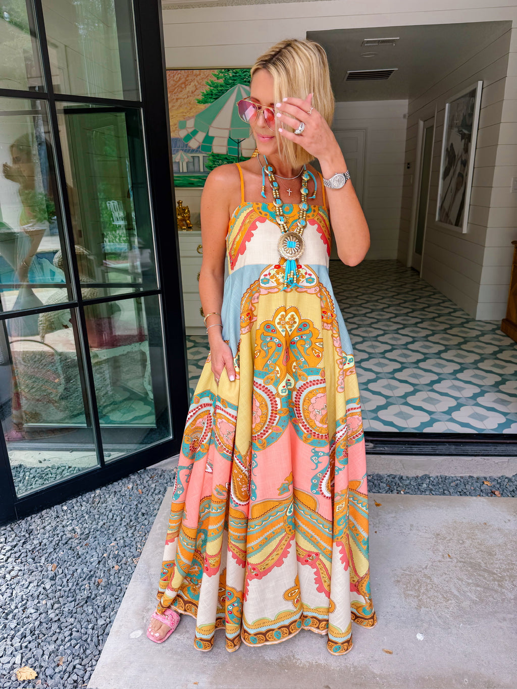 GATHERED FROM AFAR MIDI DRESS - PEACH