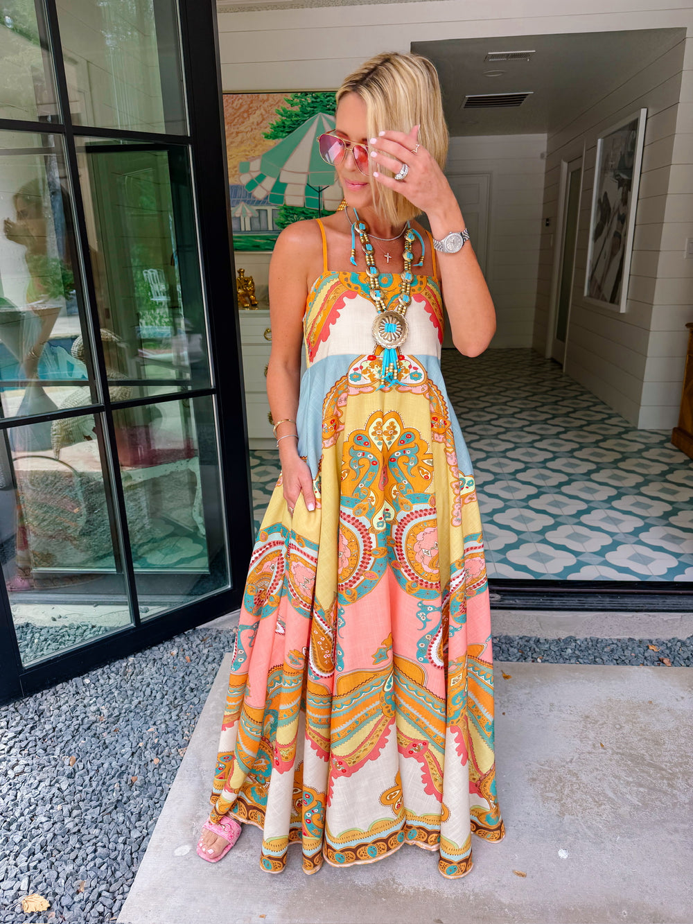 GATHERED FROM AFAR MIDI DRESS - PEACH