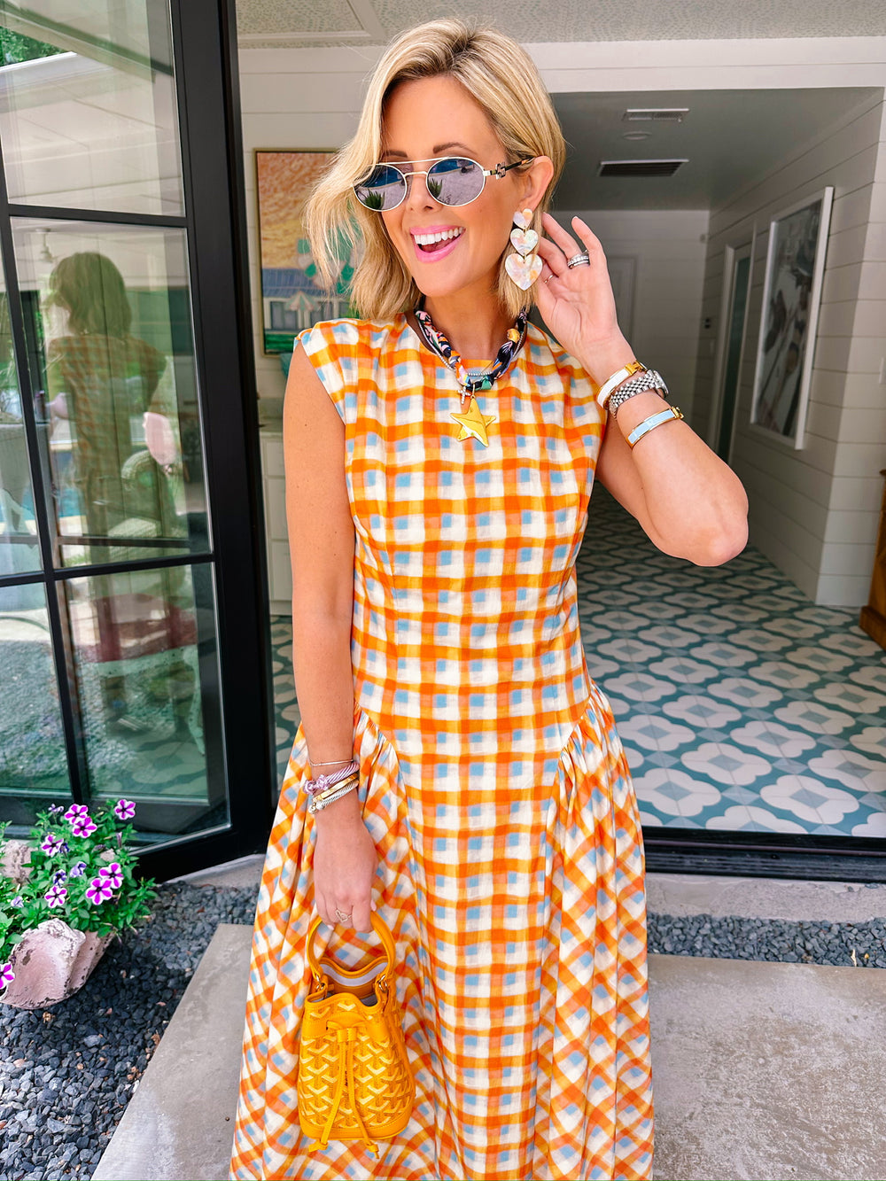 POPPY PLAID BASQUE WAIST MIDI DRESS