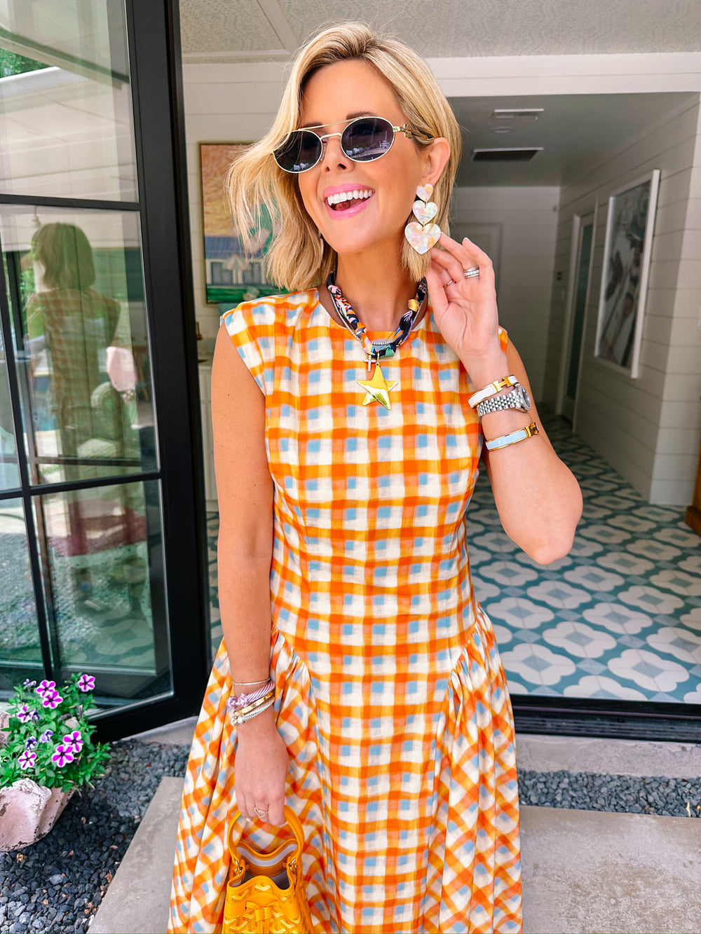 POPPY PLAID BASQUE WAIST MIDI DRESS