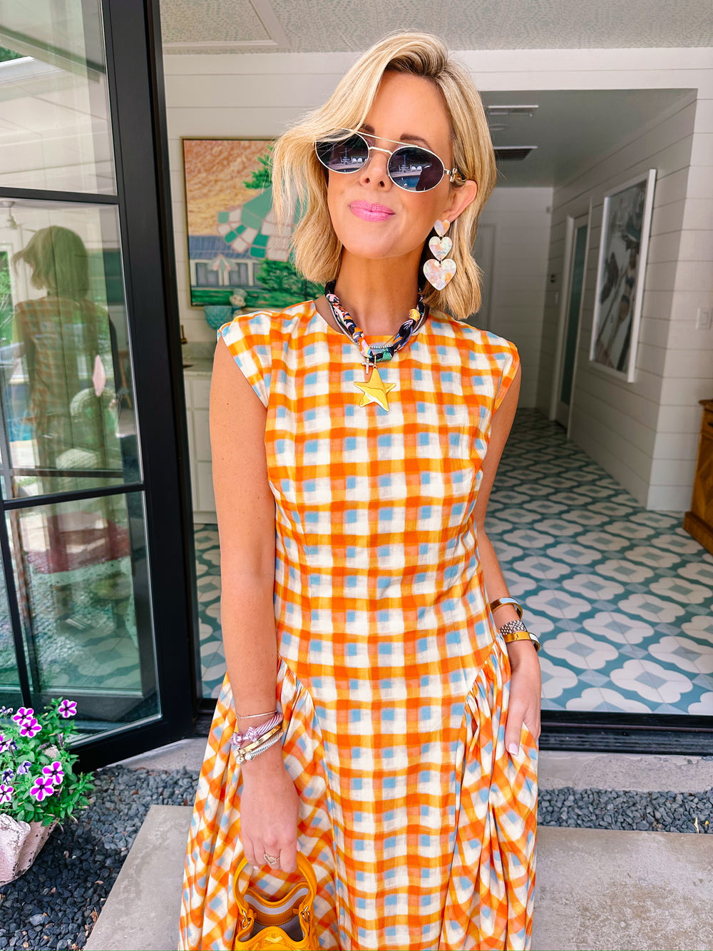 POPPY PLAID BASQUE WAIST MIDI DRESS