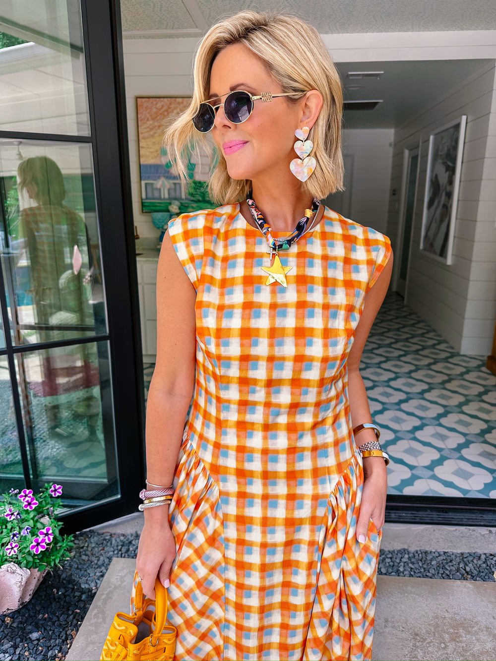 POPPY PLAID BASQUE WAIST MIDI DRESS