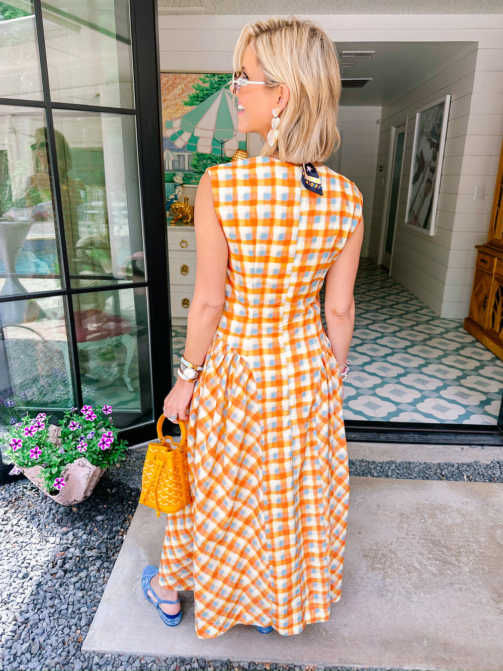 POPPY PLAID BASQUE WAIST MIDI DRESS