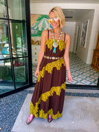 YOU'RE THE ONLY ONE LACE TRIM MAXI DRESS - BROWN/GREEN