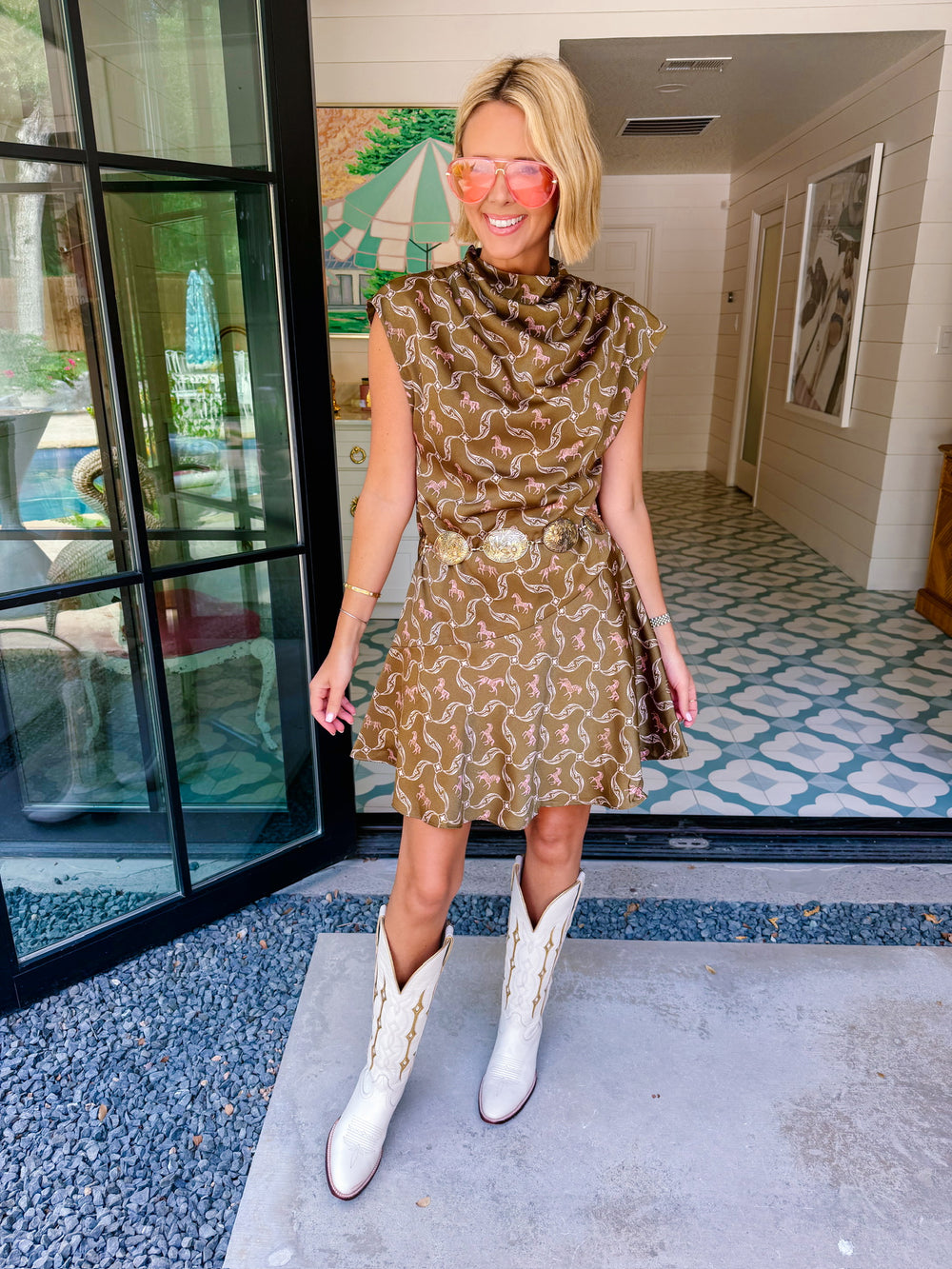 JOLENE SILKY HORSE DRESS - OLIVE