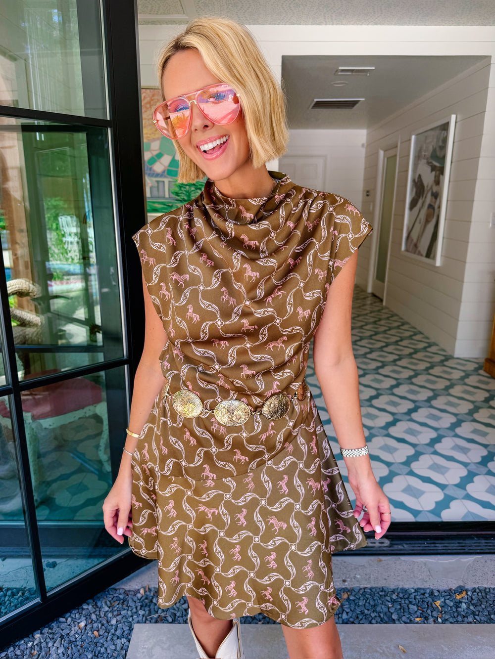 JOLENE SILKY HORSE DRESS - OLIVE