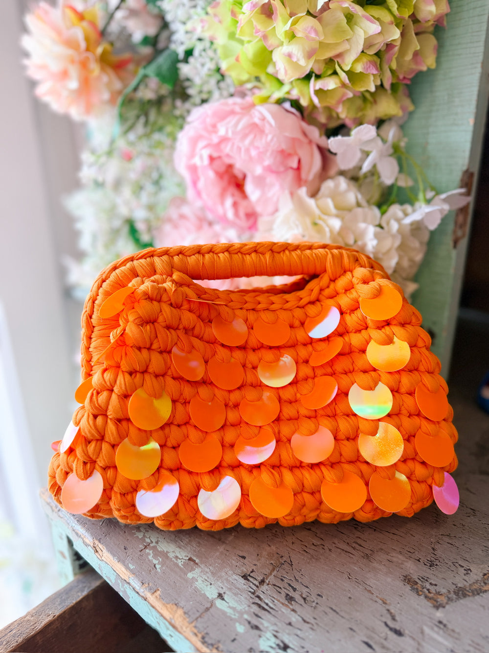 TROPEZ WOVEN SEQUIN BAG - ORANGE