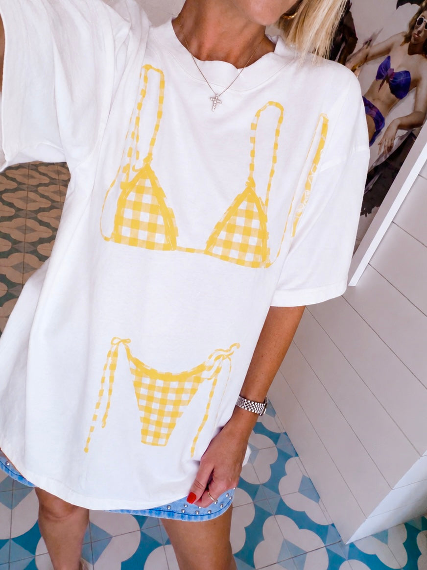 THE PERFECT BIKINI TEE - YELLOW GINGHAM