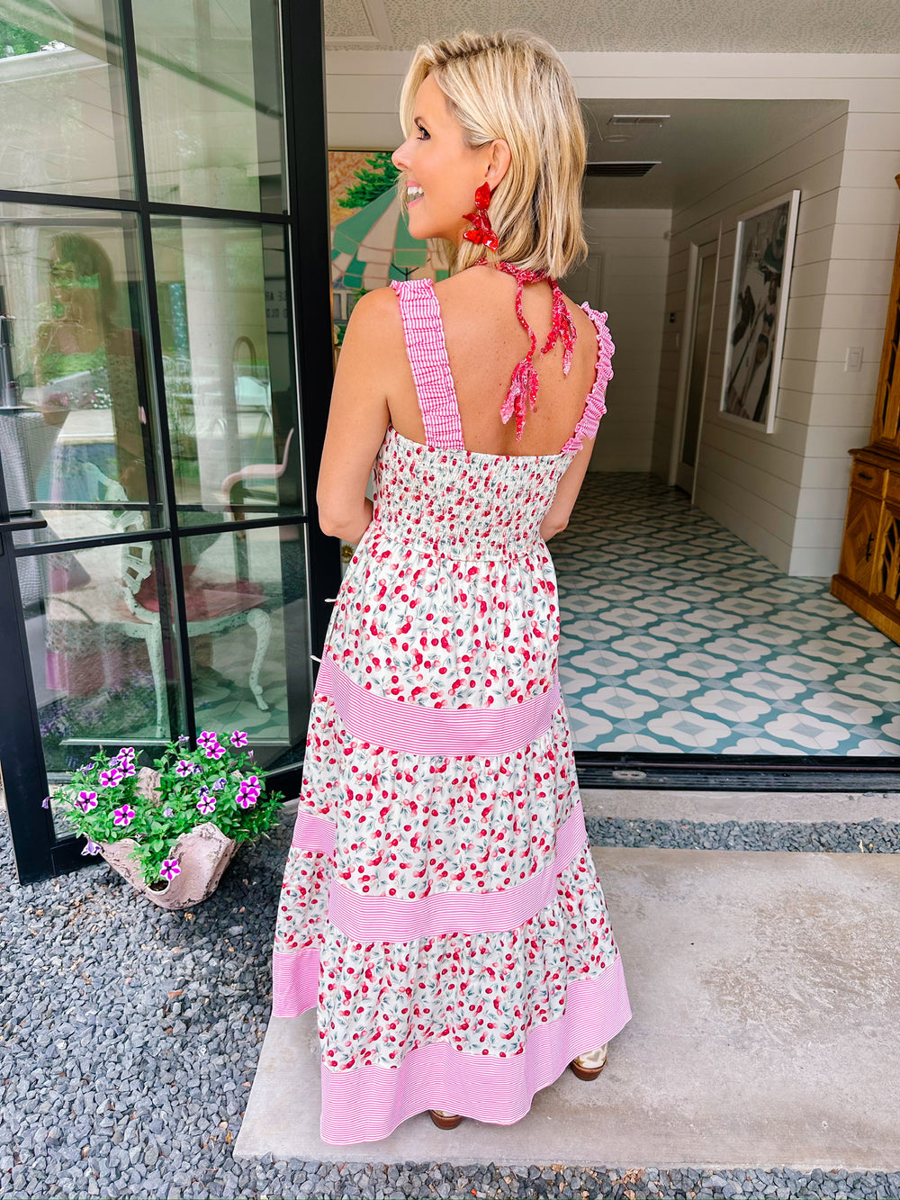 TRES CHIC CHERRY STRIPE DETAIL MIDI DRESS