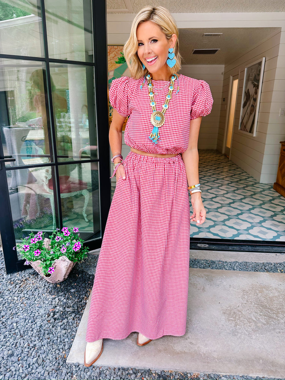 DAPHNE GINGHAM MIDI SKIRT SET - RED