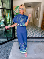 ONCE UPON A FOREST CHINOISERIE MIDI SKIRT SET - NAVY