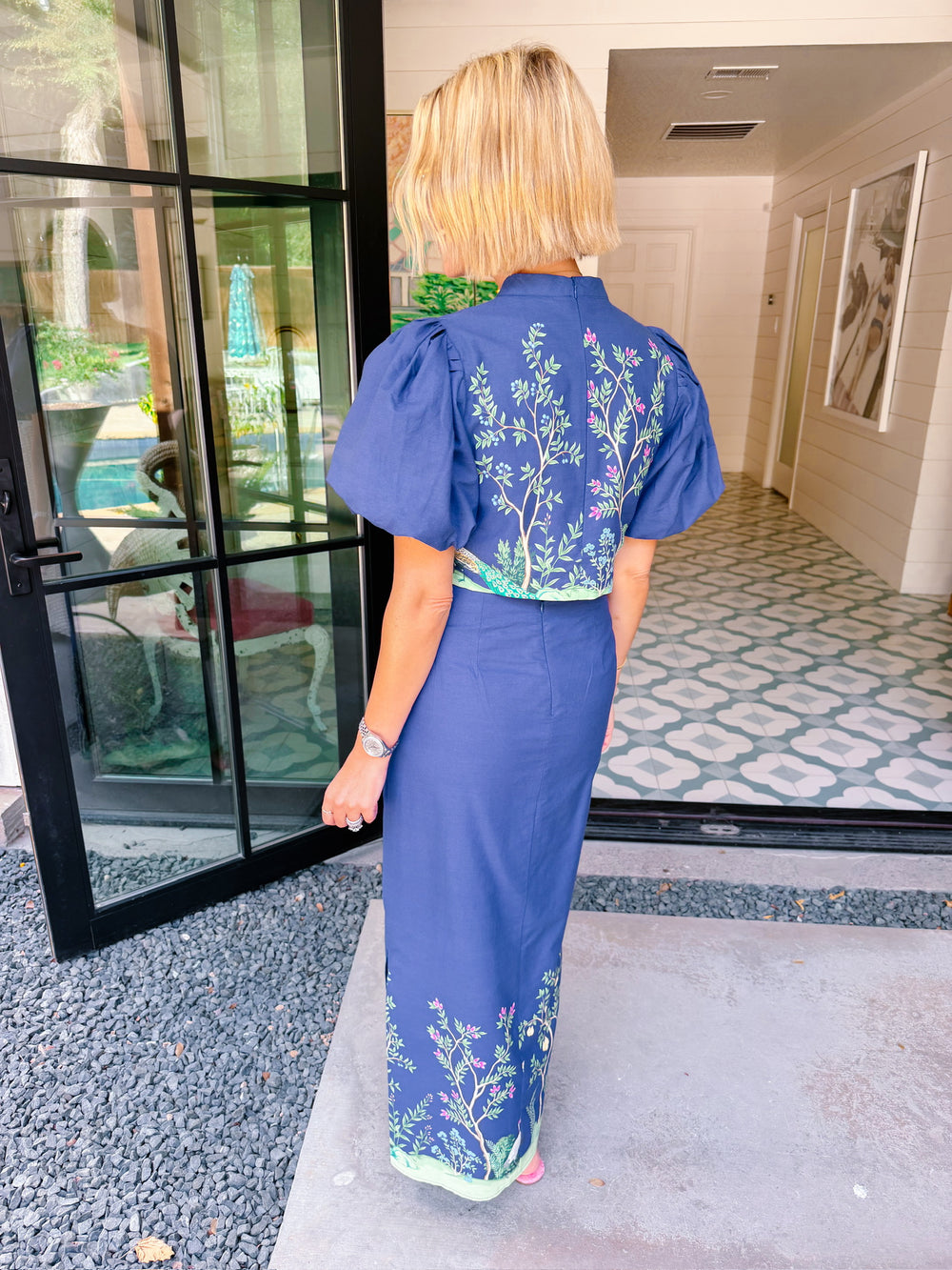 ONCE UPON A FOREST CHINOISERIE MIDI SKIRT SET - NAVY
