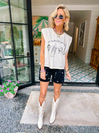 ANNA EMBROIDERED HIGH RISE FLORAL DENIM SHORTS - BLACK