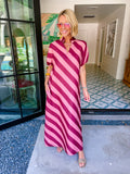 IN A NEW DIRECTION DIAGONAL STRIPE MIDI DRESS - BURGUNDY