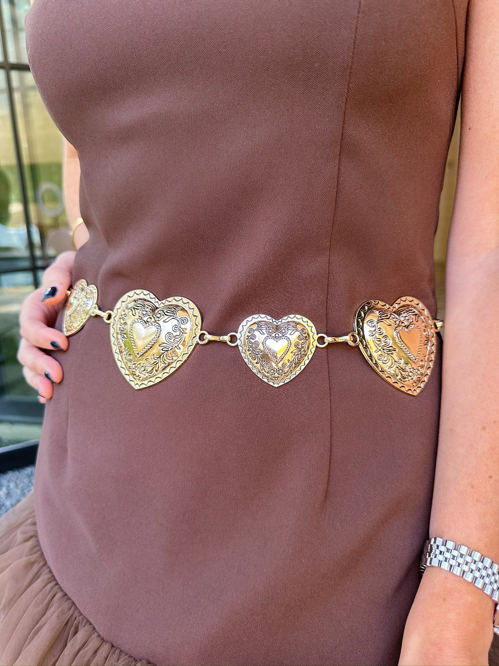HEART OUT WEST CONCHO CHAIN BELT - GOLD