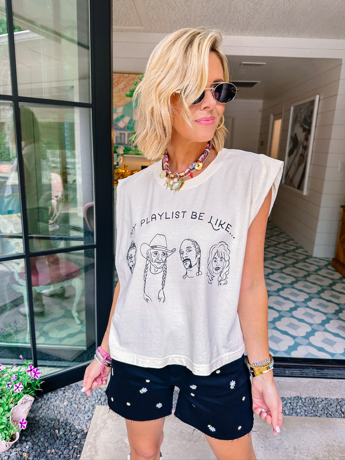ANNA EMBROIDERED HIGH RISE FLORAL DENIM SHORTS - BLACK