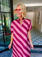 IN A NEW DIRECTION DIAGONAL STRIPE MIDI DRESS - BURGUNDY
