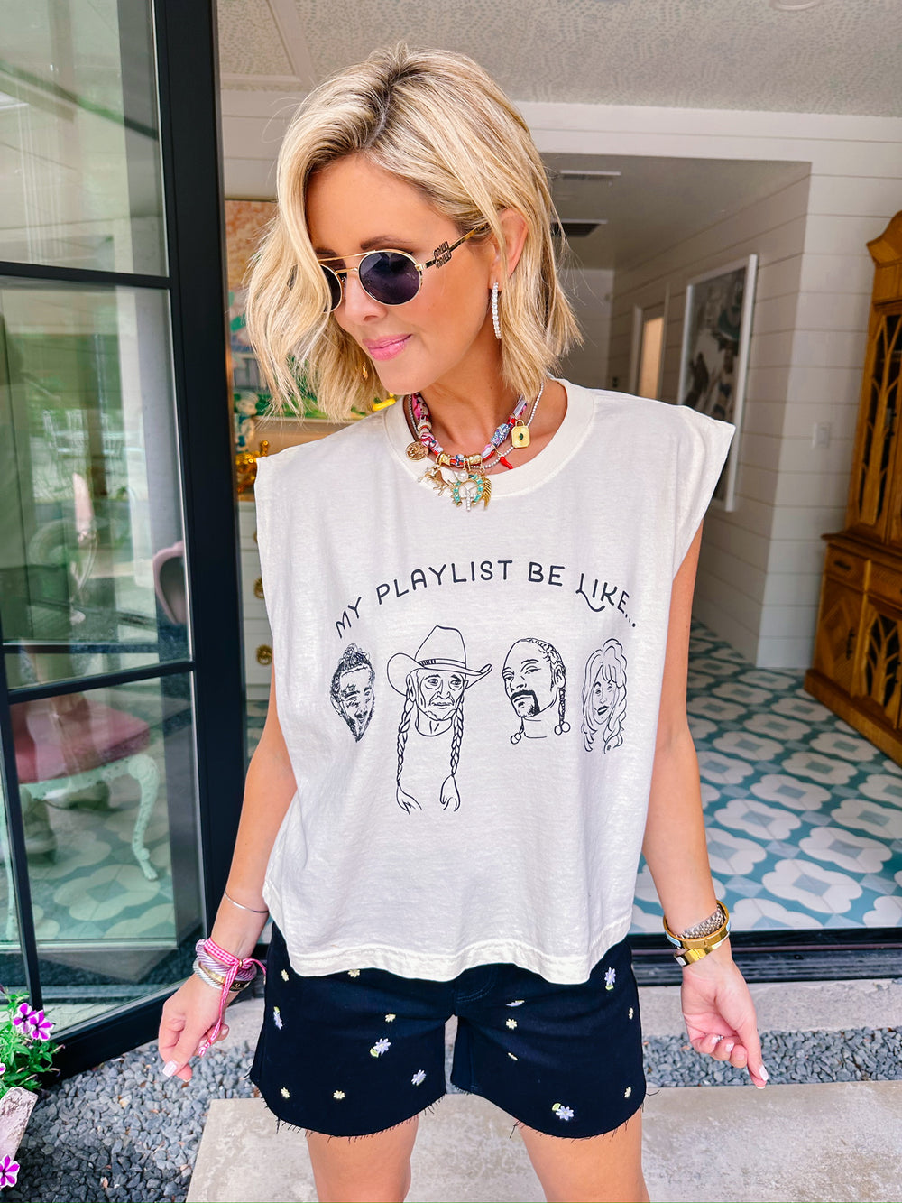 ANNA EMBROIDERED HIGH RISE FLORAL DENIM SHORTS - BLACK