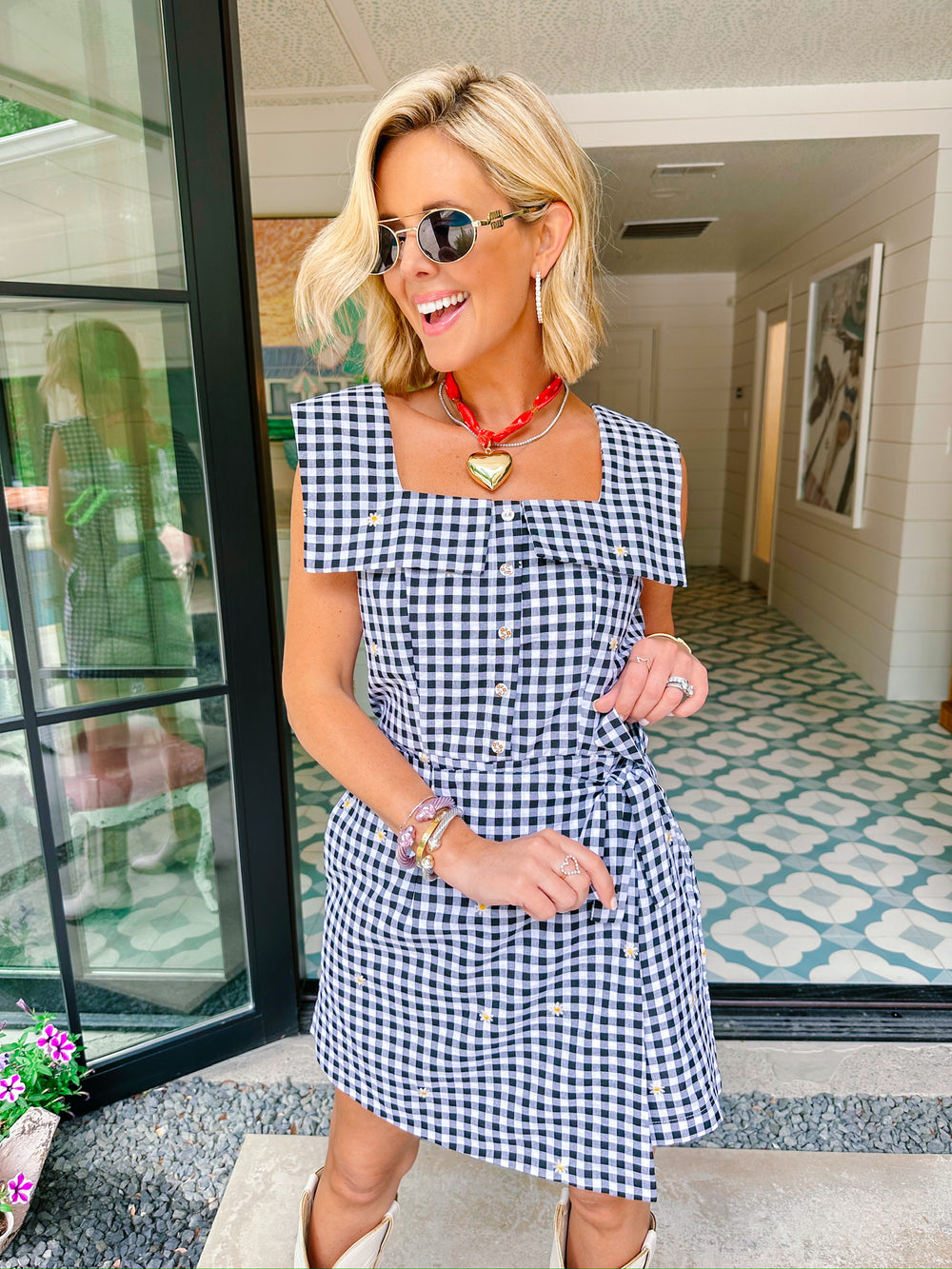 GIDDY FOR GINGHAM DAISY ROMPER - BLACK