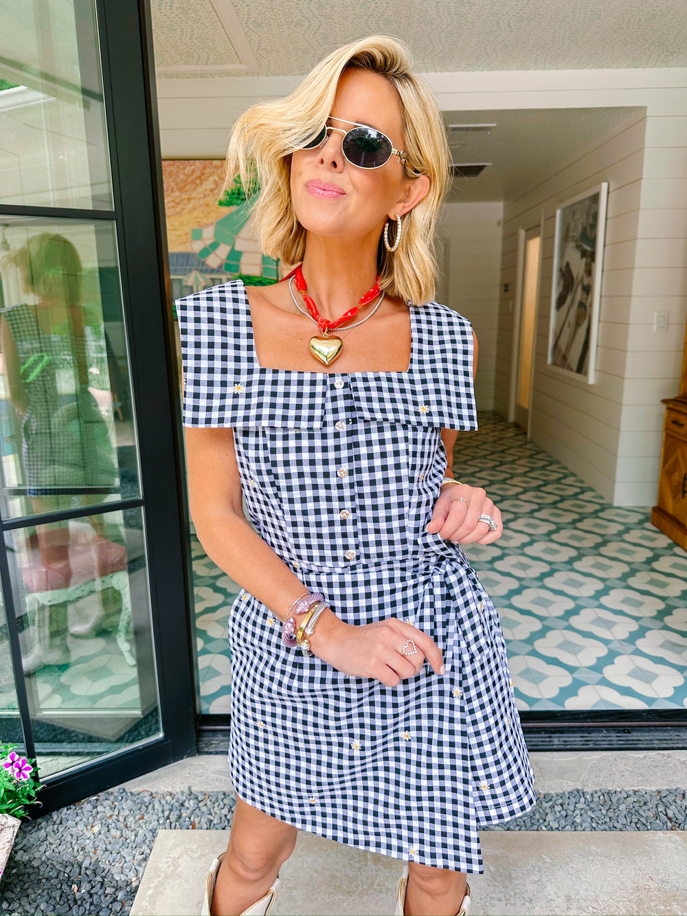 GIDDY FOR GINGHAM DAISY ROMPER - BLACK