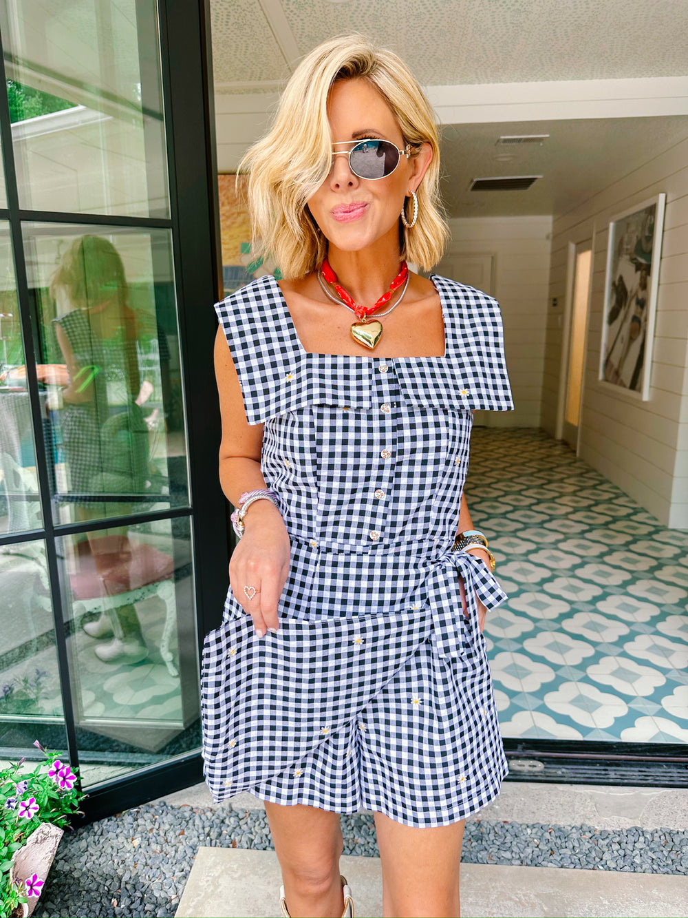 GIDDY FOR GINGHAM DAISY ROMPER - BLACK
