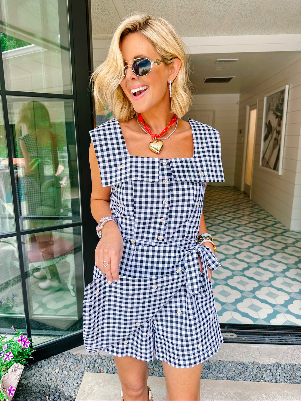 GIDDY FOR GINGHAM DAISY ROMPER - BLACK