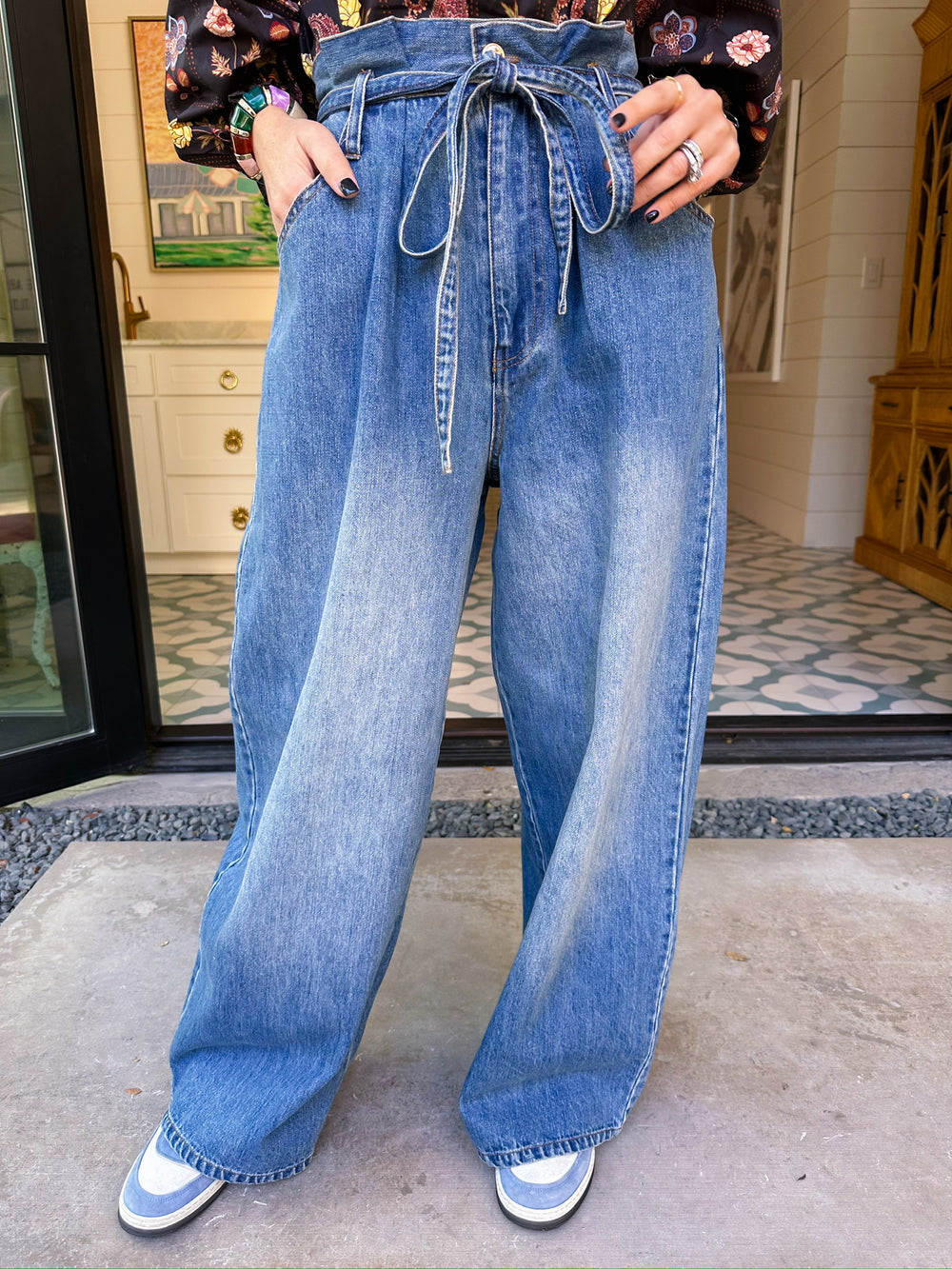 TELL ME THIS WIDE LEG PAPER BAG PANTS