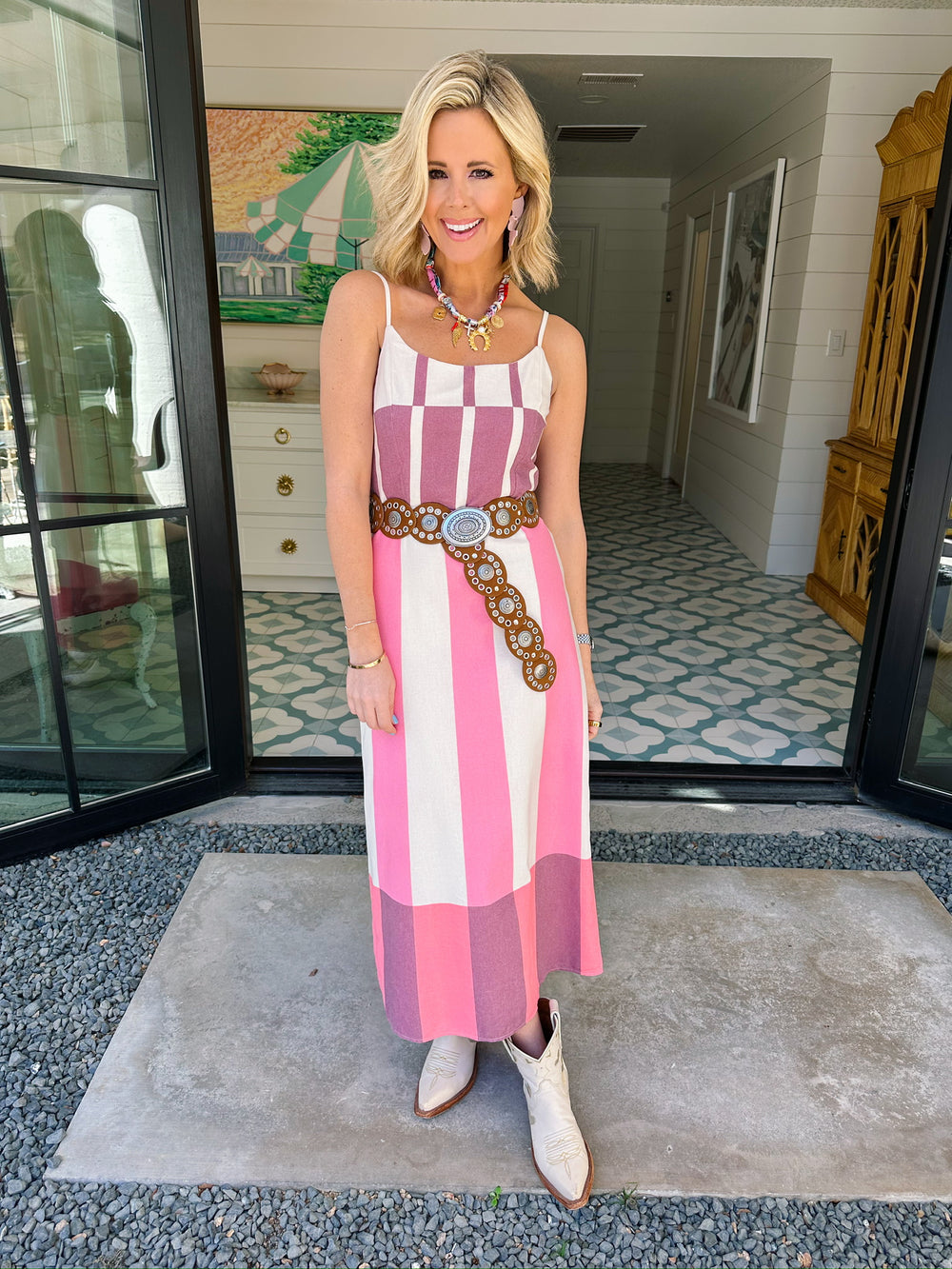 BE INTENTIONAL BOLD STRIPE MIDI DRESS - IVORY/PINK