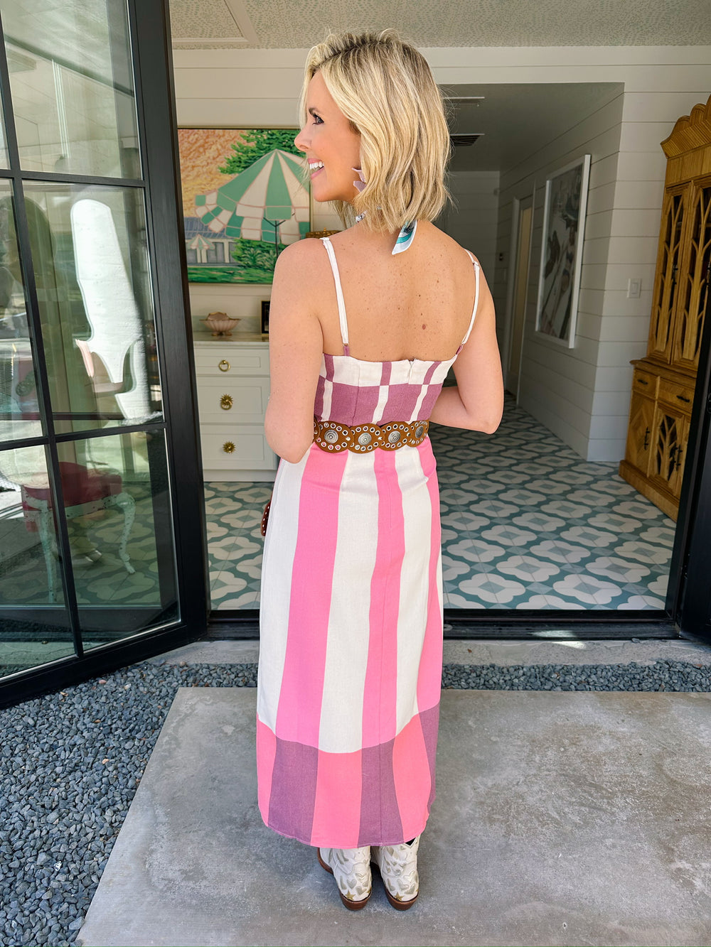 BE INTENTIONAL BOLD STRIPE MIDI DRESS - IVORY/PINK