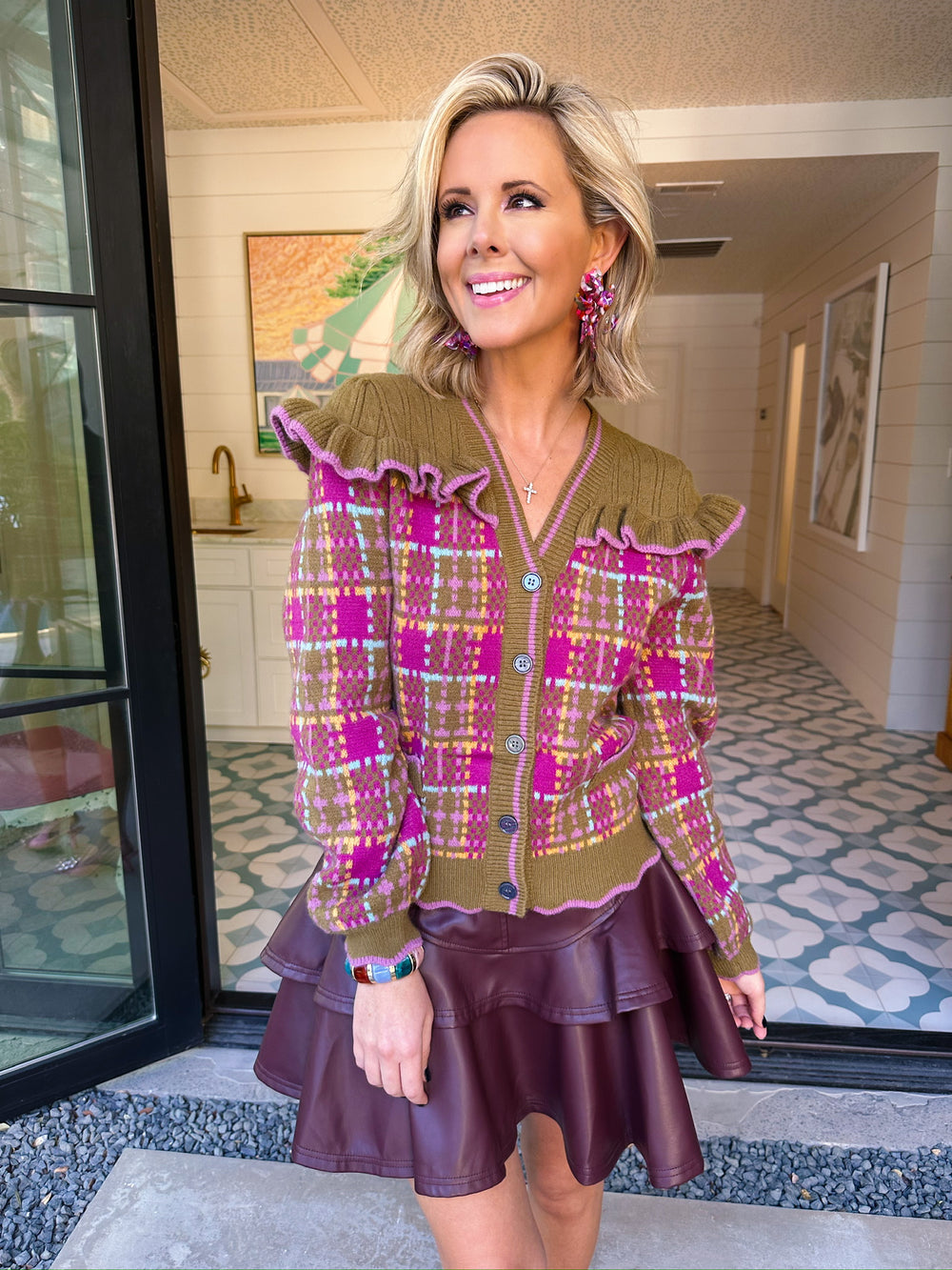 PHOEBE FLARE HEM FAUX LEATHER SKIRT - BURGUNDY