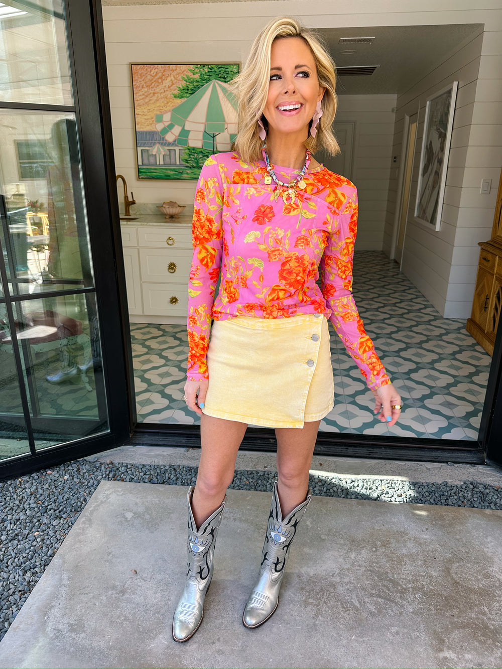 KEELEY SIDE BUTTON DENIM SKORT - YELLOW