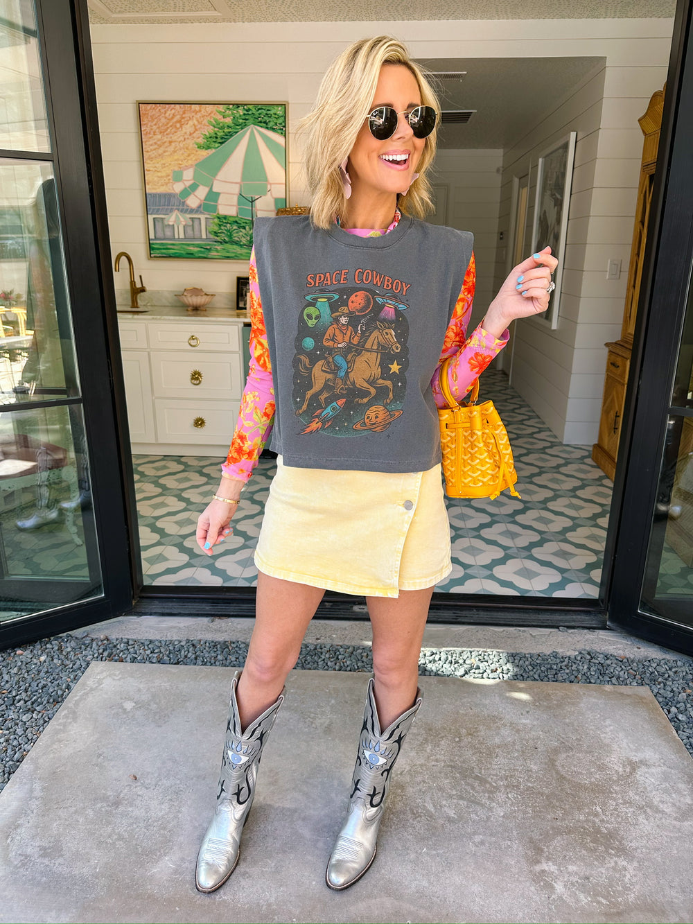 KEELEY SIDE BUTTON DENIM SKORT - YELLOW